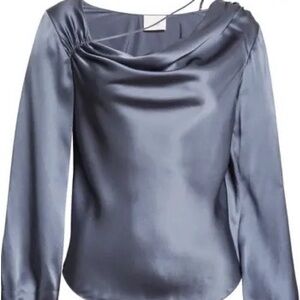 Cinq a Sept Slate Blue 100% Silk Blouse, Large